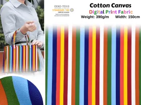 100% Cotton Half Panama Printed Fabric / Canvas printed Fabric /  Multi - Color Stripe Digital Print  Fabric