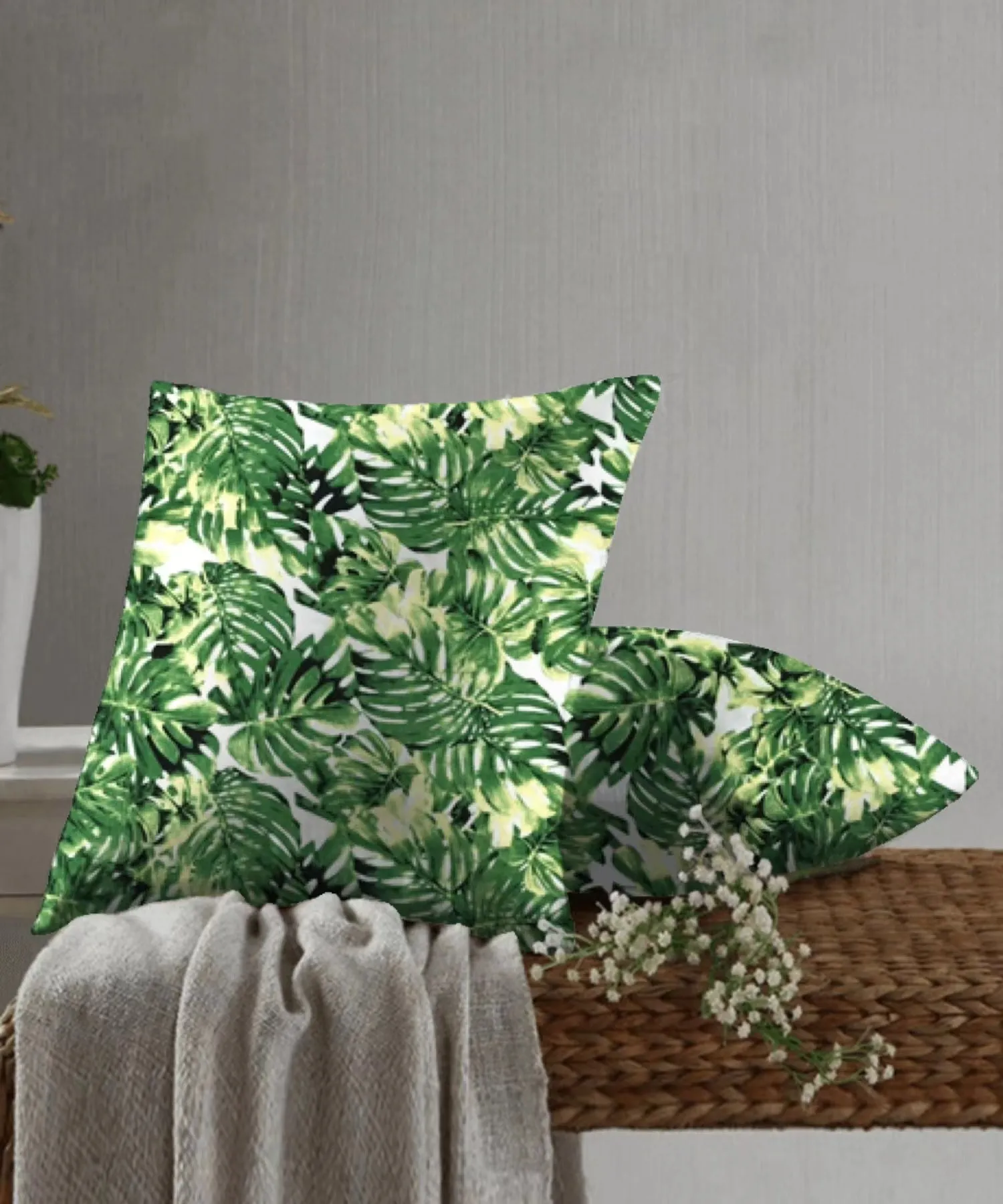 100% Cotton Half Panama Printed Fabric / Canvas printed Fabric /  Natural Tropical Leaves Digital Print  Fabric