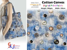 100% Cotton Half Panama Printed Fabric / Canvas printed Fabric / Shape Buttons Digital Print  Fabric