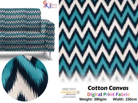 100% Cotton Half Panama Printed Fabric / Canvas printed Fabric /  Zig Zag Natural Digital Print  Fabric