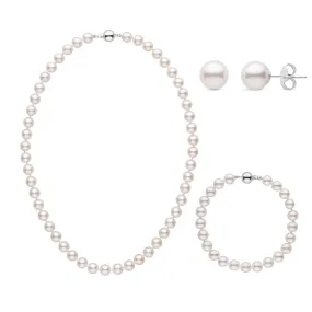 16 Inch 3 Piece Set of 7.0-7.5 mm AA  White Akoya Pearls