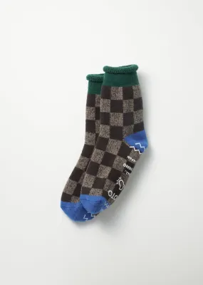 Checkerboard Pile Room Socks - Charcoal