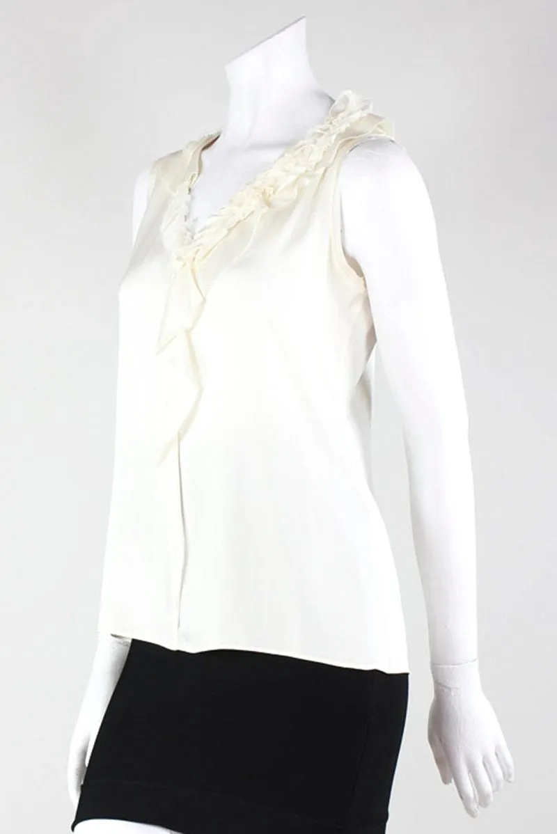 Elie Tahari Sleeveless V-Neck Blouse With Ruffle Accent Around Collar And Down Front's P