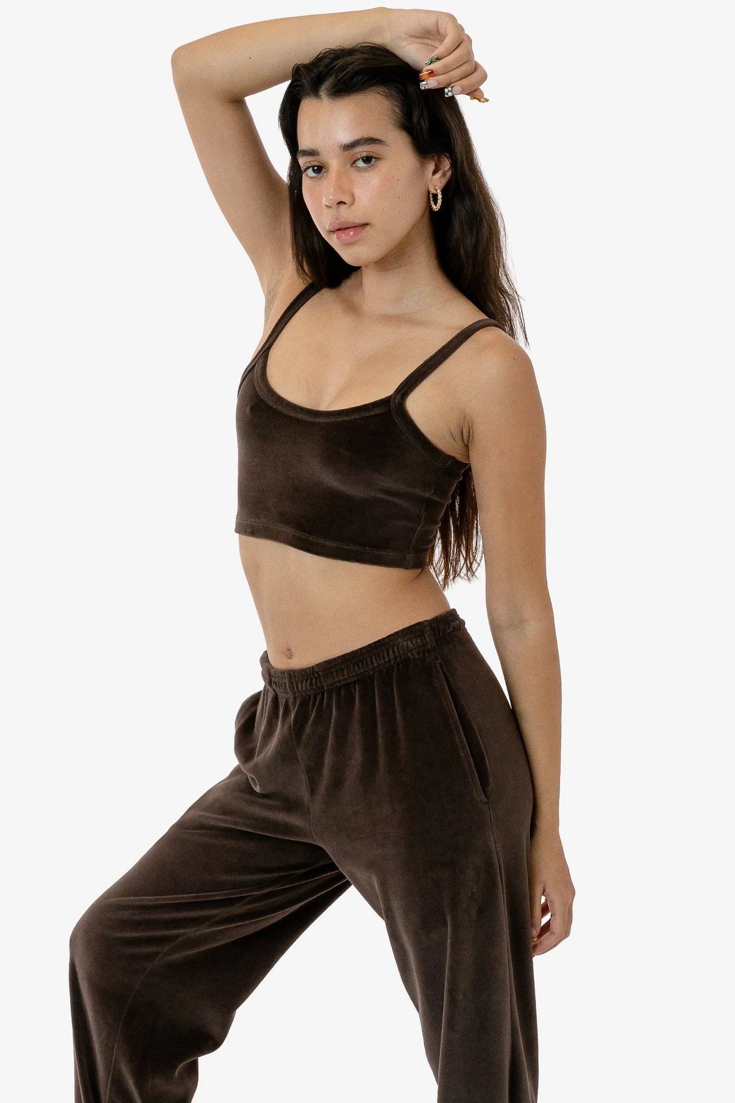 VLR316GD - Garment Dye Velour Spaghetti Crop Tank